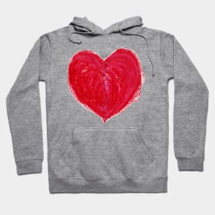 Red Heart Drawn With Oil Pastels On Paper Hoodie